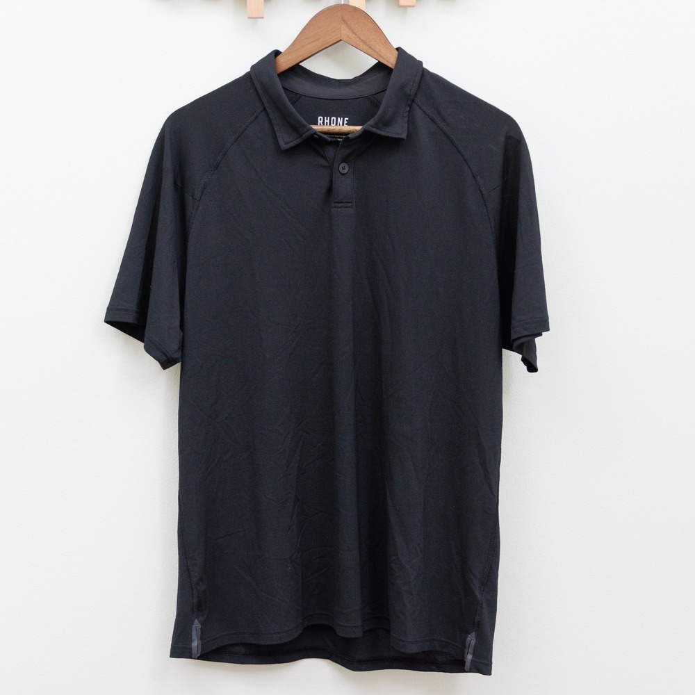 Rhone Mens Delta Pique Short Sleeve Polo Shirt Black Size Large Athletic Raglan